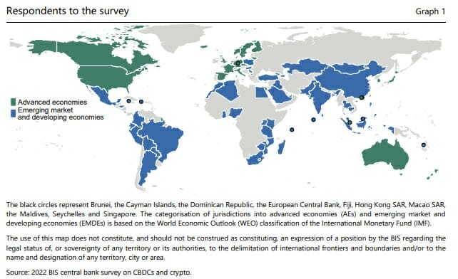 La BIS a interrogé de nombreuses banques centrales réparties à travers le monde sur leur projet de MNBC.