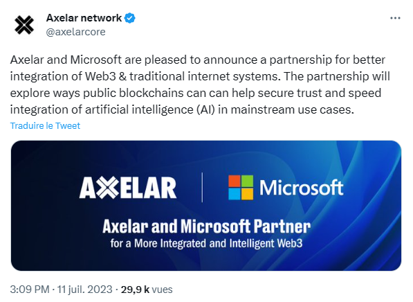 Microsoft et Axelar main dans la main pour préparer l’interopérabilité du Web3.