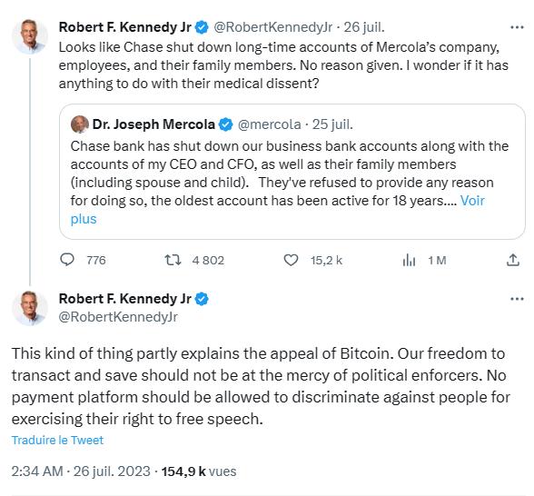 Robert F. Kennedy Jr. associe clairement Bitcoin et libertés individuelles.