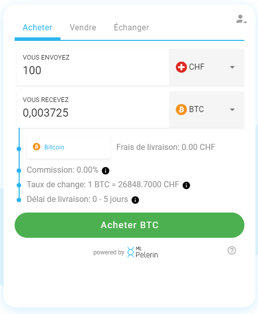 Achat de crypto par CB sur Mt Pelerin