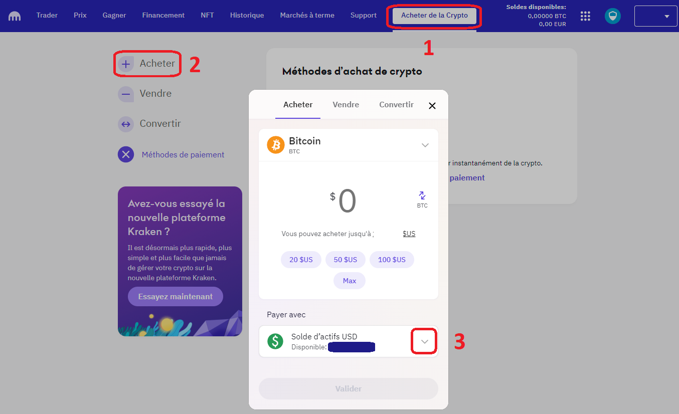 Achat de crypto par CB sur Kraken