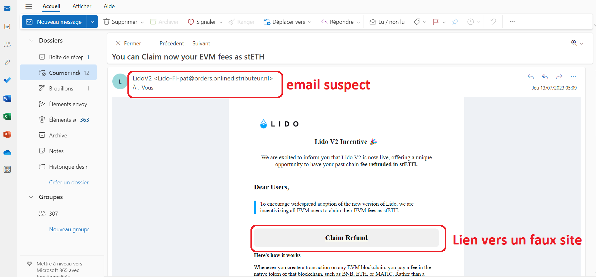 Exemple d'email de phishing