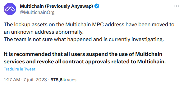 Les équipes de Multichain dévoile que le protocole a été la cible d'un hack sur Fantom.