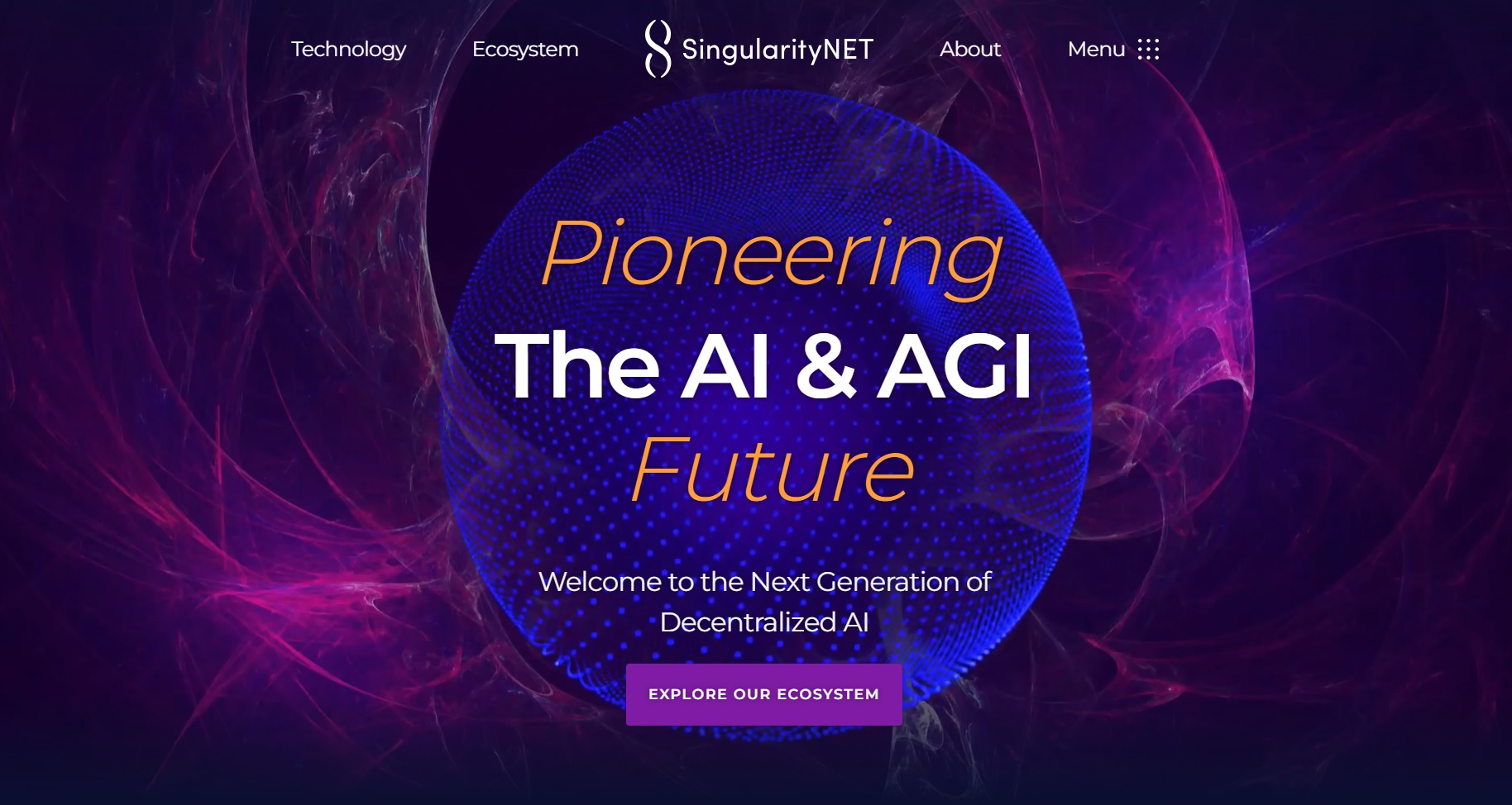 Page d'accueil du site officiel de  SingularityNET 