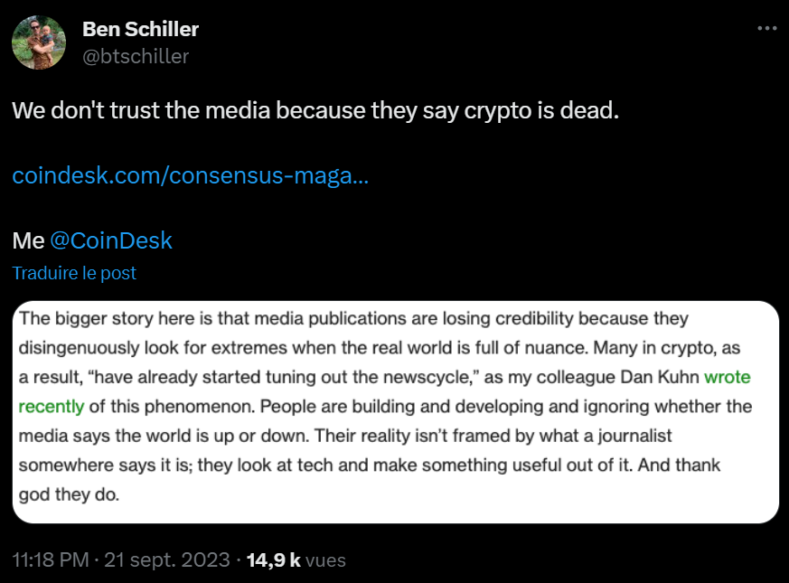 La presse grand public a parfois tendance à traiter l'actualité crypto en fonction de la tendance et cela a agacé un confrère de la presse spécialisée qui a pris le plume pour leur répondre. Coindesk  contre Rolling Stone !