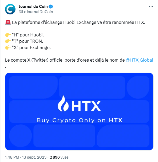 La crypto-bourse Huobi change de nom pour devenir HTX.