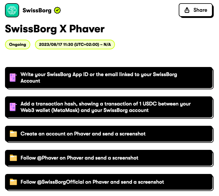Effectuez des tâches simples pour obtenir votre inscription sur la whitelist de Phaver.