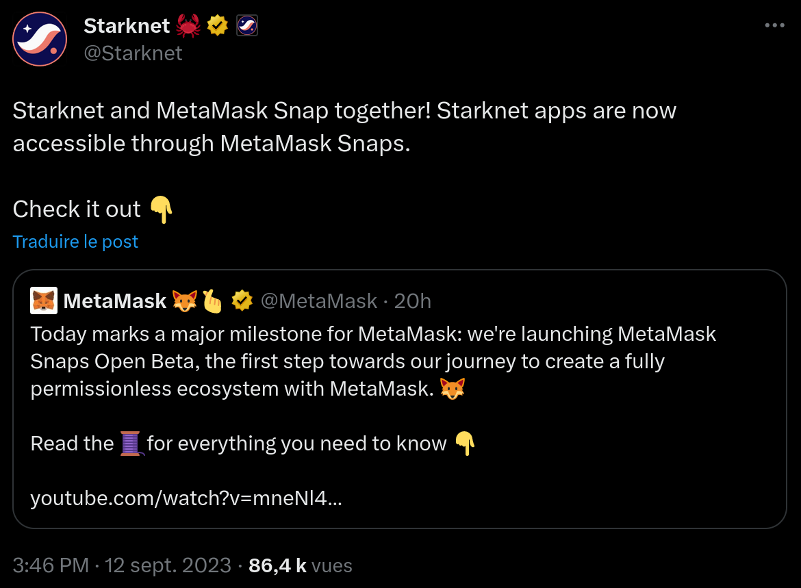 Starknet annonce son arrivée sur MetaMask via Snaps 