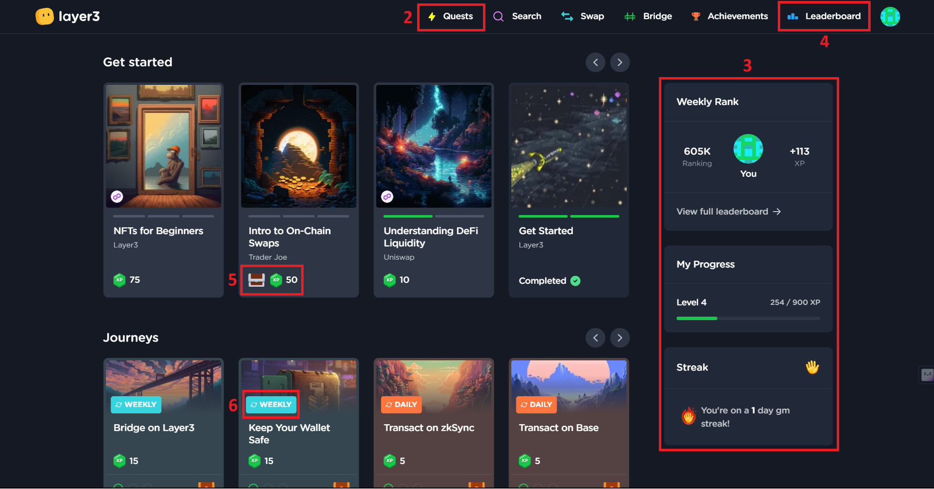 Onglet des quêtes sur Layer3.xyz