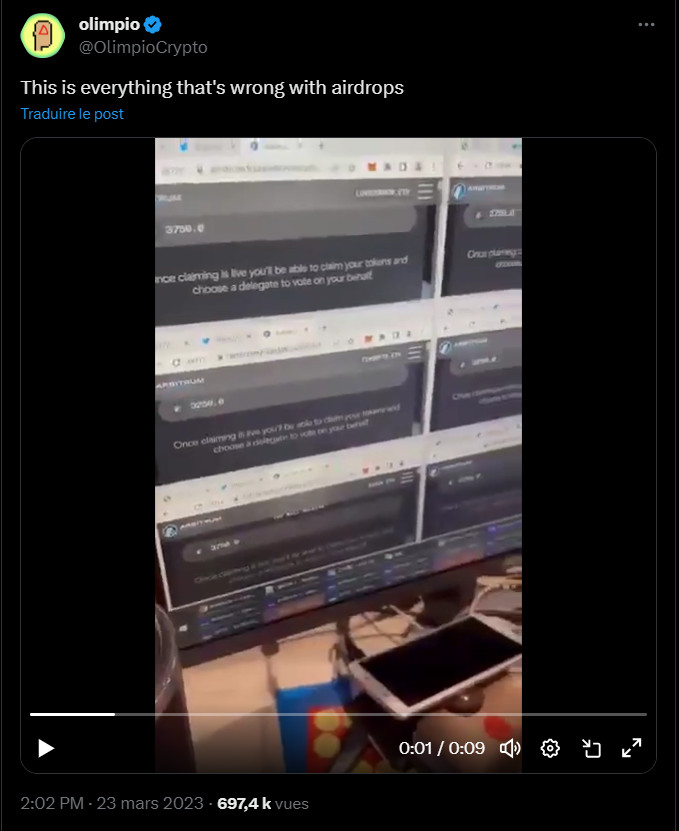 Tweet sur l'airdrop d'Artbitum